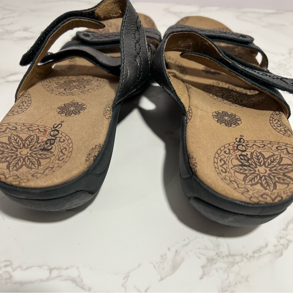 Taos Tour Women's Metallic Pewter Leather Hook and Loop Slip-On Sandals -- 11 - Picture 8 of 10